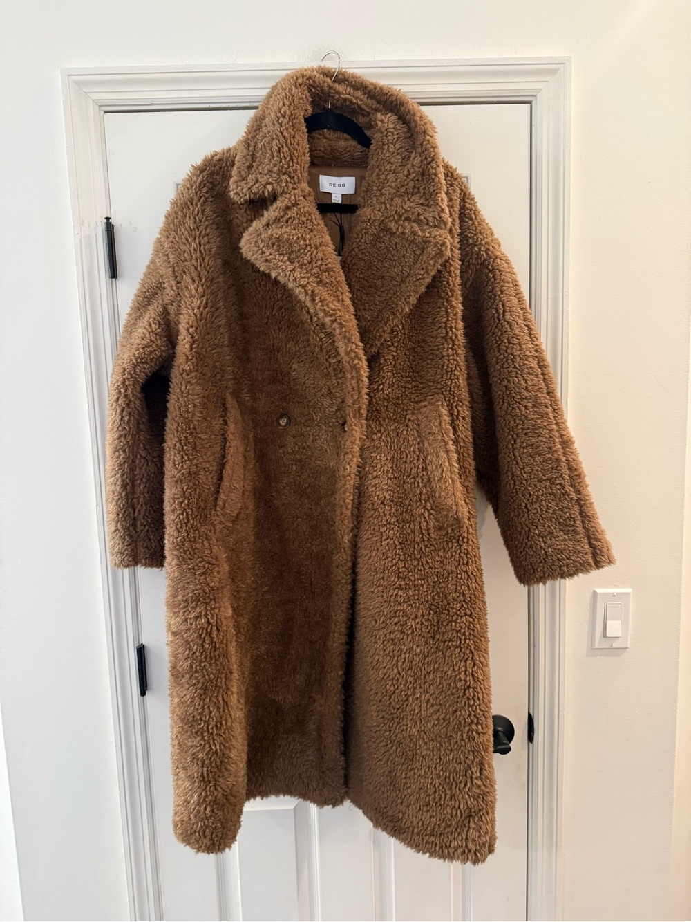 NWT Reiss Darla Teddy Coat Long Wool Jacket Brown Large - Picture 7 of 14